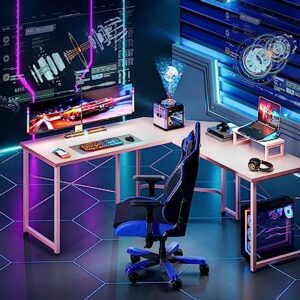 ODK L Shaped Gaming Desk, 51 Inch Computer Desk with Monitor Stand, PC Gaming Desk, Corner Desk Table for Home Office Sturdy Writing Workstation, Carbon Fiber Surface, Pink…