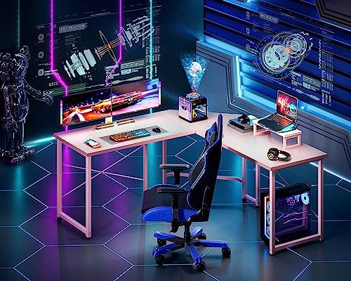 ODK L Shaped Gaming Desk, 51 Inch Computer Desk with Monitor Stand, PC Gaming Desk, Corner Desk Table for Home Office Sturdy Writing Workstation, Carbon Fiber Surface, Pink…