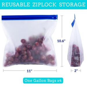 Reusable Food Storage Bags, 4 Pack BPA Free Food Grade Reusable Stand Up Bags, 2 Reusable Gallon Bags, 2 Reusable Freezer Bags, Leakproof Reusable Bags Silicone