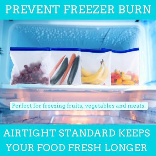 Reusable Food Storage Bags, 4 Pack BPA Free Food Grade Reusable Stand Up Bags, 2 Reusable Gallon Bags, 2 Reusable Freezer Bags, Leakproof Reusable Bags Silicone