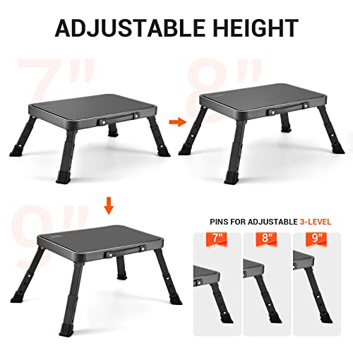 ALPURLAD Step Stool Bed Step Stools for High Beds Height-Adjustable Foldable One Step Ladder with Non Skid Rubber Platform for Rv,Toilet,Kitchen and Bed 330-Pound Capacity