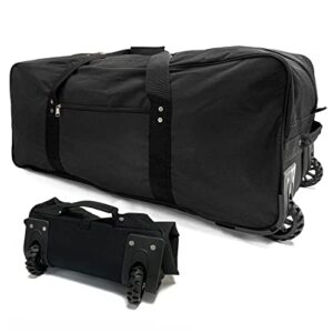 32 inch x-large foldable duffle bag with wheels 600d oxford collapsible large heavy duty cargo duffel storage duffel with rollers for camping travel gear, black.