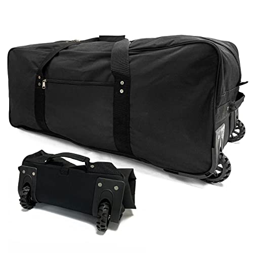 32 inch X-Large Foldable Duffle Bag with Wheels 600D Oxford Collapsible Large Heavy Duty Cargo Duffel Storage Duffel with Rollers for Camping Travel Gear, Black.