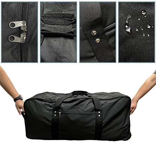 32 inch X-Large Foldable Duffle Bag with Wheels 600D Oxford Collapsible Large Heavy Duty Cargo Duffel Storage Duffel with Rollers for Camping Travel Gear, Black.