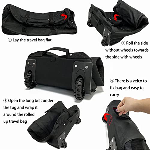 32 inch X-Large Foldable Duffle Bag with Wheels 600D Oxford Collapsible Large Heavy Duty Cargo Duffel Storage Duffel with Rollers for Camping Travel Gear, Black.