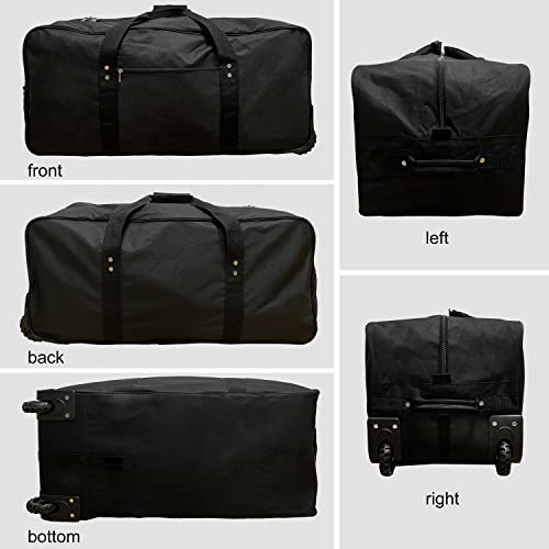 32 inch X-Large Foldable Duffle Bag with Wheels 600D Oxford Collapsible Large Heavy Duty Cargo Duffel Storage Duffel with Rollers for Camping Travel Gear, Black.