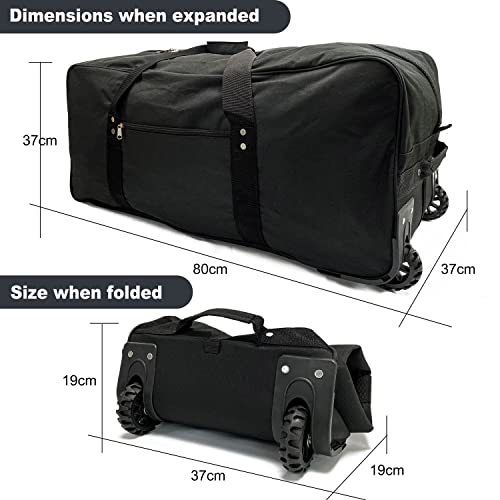 32 inch X-Large Foldable Duffle Bag with Wheels 600D Oxford Collapsible Large Heavy Duty Cargo Duffel Storage Duffel with Rollers for Camping Travel Gear, Black.