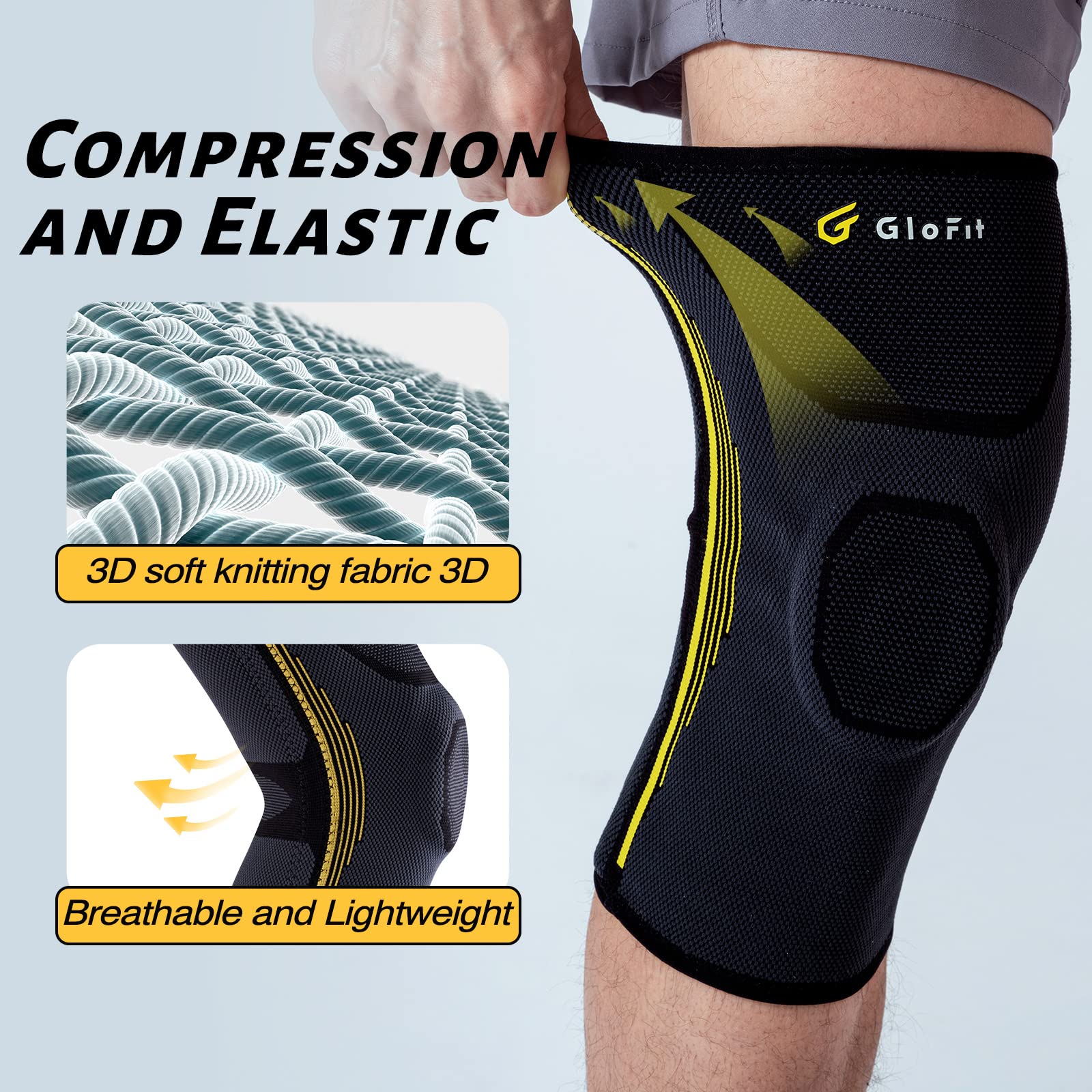 Glofit Professional Knee Brace, Compression Knee Sleeve with Patella Gel Pad & Side Stabilizers, Knee Support Bandage for Pain Relief, Medical Knee Pad