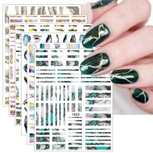 jmeowio 12 sheets marble nail art stickers decals self-adhesive pegatinas uñas french tip wave line nail supplies nail art design decoration accessories