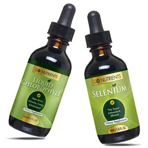 Go Nutrients Liquid Chlorophyll & Selenium 200 mcg Supplement | Yeast-Free Liquid Drops, Selenium Drops, Herbal Supplements | Sodium Copper Chlorophyllin Supplement, Chlorophyll Liquid Drops