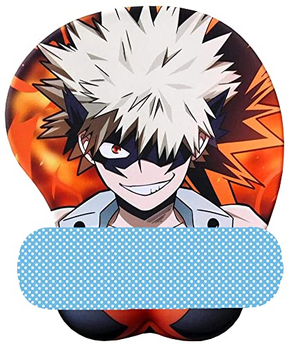 fonyell My Hero Academia 3D Anime Mouse Pad with Wrist Support Cartoon Silica Gel Wrist Rest Cushion Pain Relief for Gaming Office (Bakugou Katsuki)