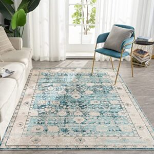 syalife washable rug vintage area rugs, 5'x 7' living room rug with non slip backing, ultra-thin medallion distressed non-shedding rug, vintage floor mat indoor rug usi001-57fg04gr