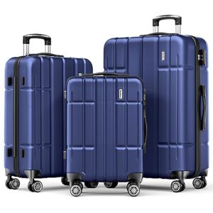 strenforce luggage sets 3 piece abs clearance luggage lightweight suitcase sets with spinner wheels tsa lock,dark blue,3 piece set (20/24/28)