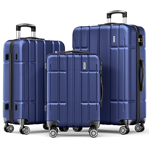 Strenforce Luggage Sets 3 Piece ABS Clearance Luggage Lightweight Suitcase Sets with Spinner Wheels TSA Lock,Dark Blue,3 Piece Set (20/24/28)