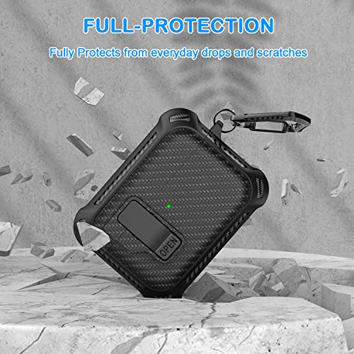 R-fun for AirPods Pro 2nd /1st Generation Carbon Fiber Case Cover with Lock,Automatic Snap Switch and Full-Body Drop Protection Case for AirPods Pro 2 -Black