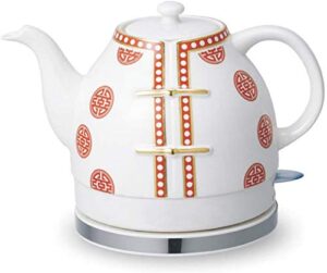 hokcus electric ceramic kettle teapot-retro 1.2l stainless steel jug,bpa-free,automatic power off fast boiling removable base,boil dry protection 1200w/red