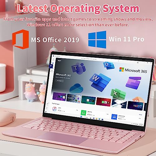 【Win 11 Pro/Office 2019】14" Laptop Narrow-Bezel FHD IPS 1920 x 1080 Display, 6G RAM,256GB SSD, Celeron J4105 CPU, Ultra-Thin and Portable, HDMI, 180 °Opening and Closing (6G+256GB SSD, Rose Gold)