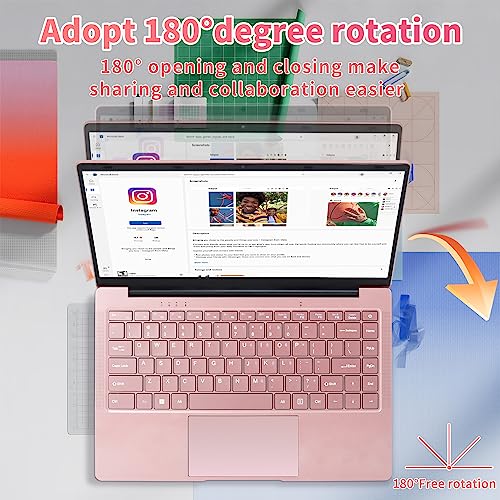 【Win 11 Pro/Office 2019】14" Laptop Narrow-Bezel FHD IPS 1920 x 1080 Display, 6G RAM,256GB SSD, Celeron J4105 CPU, Ultra-Thin and Portable, HDMI, 180 °Opening and Closing (6G+256GB SSD, Rose Gold)