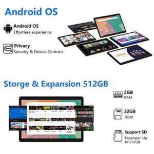 Android Tablet, 10 inch Tablets, 2GB+32GB Computer Tablet Support 512GB Expand, 2MP + 8MP Camera, IPS Screen, WiFi, Bluetooth, 6000mAh, Google GMS Certified Tableta Blue