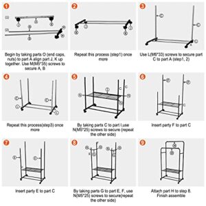 Moclever Clothing Rack with Wheels, Double Rod Garment Rack Rolling Rack for Indoor Bedroom Clothes Rack, Hanging Clothes, Storage Display, White