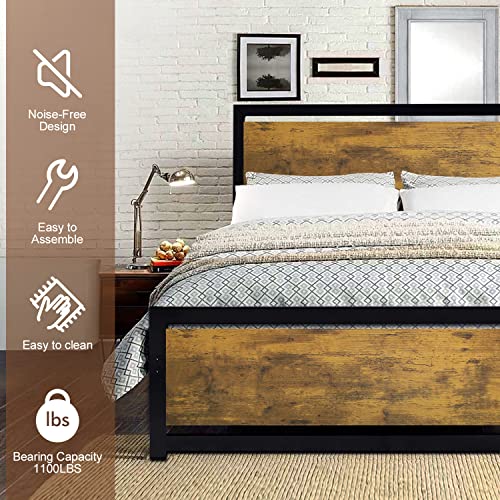 Codesfir King Size Bed Frames with Wood Headboard and Footboard, Heavy Duty Platform Bed Frame with Storage, No Box Spring Needed, Solid and Stable, Noise Free, Easy Assembly, Vintage Brown