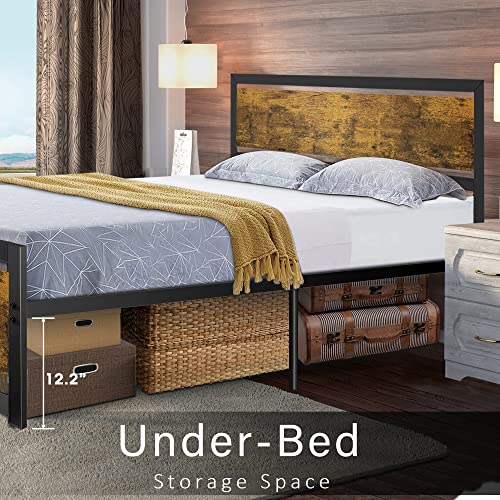 Codesfir King Size Bed Frames with Wood Headboard and Footboard, Heavy Duty Platform Bed Frame with Storage, No Box Spring Needed, Solid and Stable, Noise Free, Easy Assembly, Vintage Brown