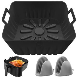 square air fryer liners silicone, 9 in 6 to 10 qt food grade reusable heat resistant silicone air fryer bowls inserts baskets pots accessories for cosori instant vortex air fryer oven microwave