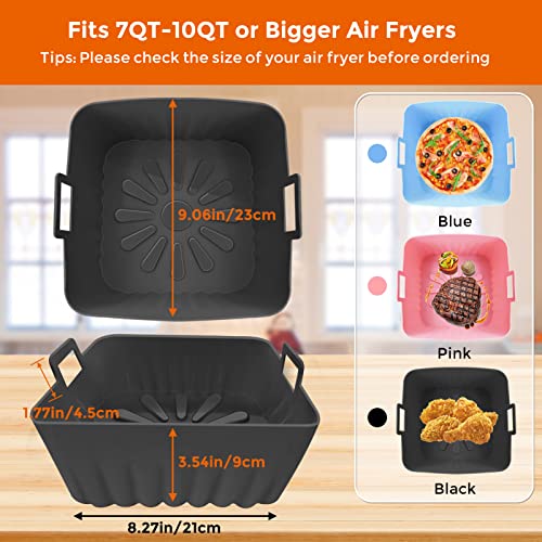 Square Air Fryer Liners Silicone, 9 IN 6 to 10 QT Food Grade Reusable Heat Resistant Silicone Air fryer Bowls Inserts Baskets Pots Accessories for COSORI Instant Vortex Air Fryer Oven Microwave