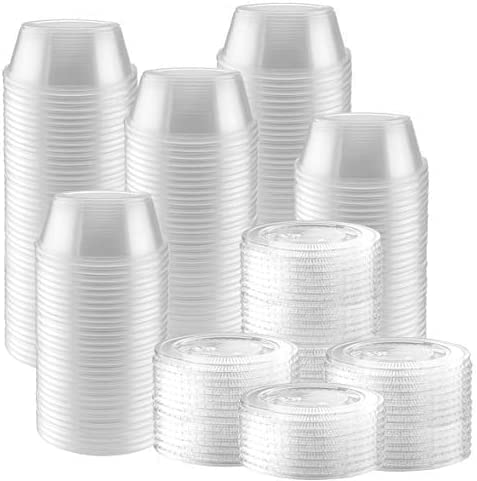 Starz Cupcakes 2 oz - 100 Sets Disposable Plastic Cups with Lids for Gelatin Shots, Condiments &/or Souffle Cups