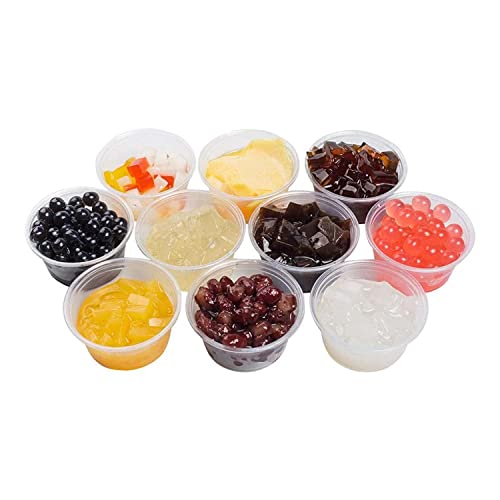 Starz Cupcakes 2 oz - 100 Sets Disposable Plastic Cups with Lids for Gelatin Shots, Condiments &/or Souffle Cups