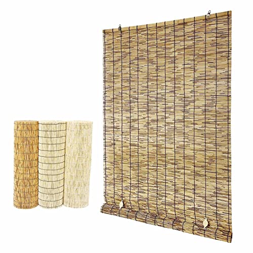 Custom Roll-up Reed Shade Bamboo Blinds for Outdoor/Indoor Patio Garden Gazebo Kitchen Cordless Roman Shades Anti-UV Thermal Insulated Light Filtering Privacy Curtains Easy to Install (Color : Brown