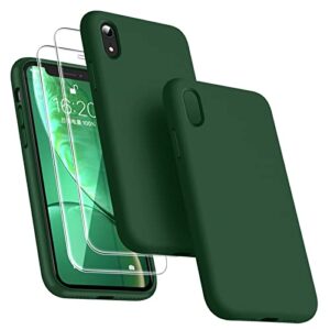 dssairo [3 in 1 for iphone xr case, with 2 pack screen protector, liquid silicone slim shockproof protective phone case 6.1 inch [microfiber lining] (alpine green)