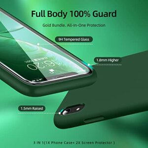 Dssairo [3 in 1 for iPhone Xr Case, with 2 Pack Screen Protector, Liquid Silicone Slim Shockproof Protective Phone Case 6.1 inch [Microfiber Lining] (Alpine Green)