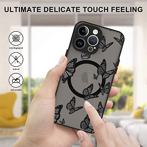 OOK Magnetic for iPhone 14 Pro Max Case [Compatible with MagSafe] Black Butterfly Slim Translucent Matte Case for iPhone 14 pro max Case, Black Butterfly (6.7")