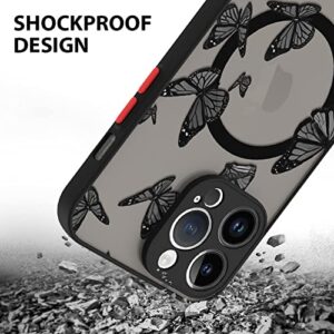 OOK Magnetic for iPhone 14 Pro Max Case [Compatible with MagSafe] Black Butterfly Slim Translucent Matte Case for iPhone 14 pro max Case, Black Butterfly (6.7")