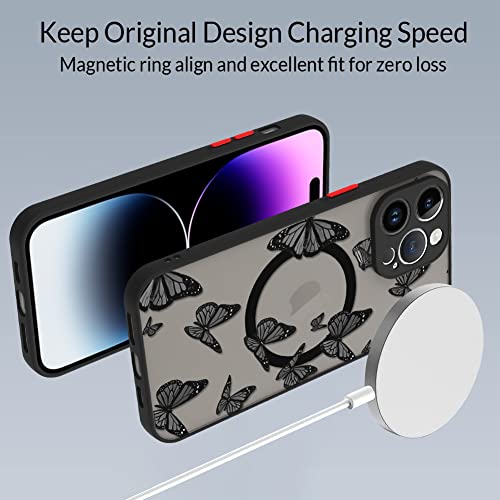 OOK Magnetic for iPhone 14 Pro Max Case [Compatible with MagSafe] Black Butterfly Slim Translucent Matte Case for iPhone 14 pro max Case, Black Butterfly (6.7")