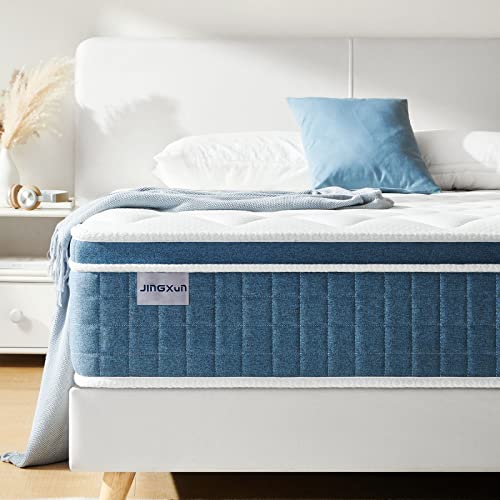 Jingxun 10 Inch Hybrid Mattress with Gel Memory Foam,Motion Isolation Individually Wrapped Pocket Coils, Pressure Relief,Back Pain Relief& Cooling Bed, Queen size