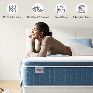 Jingxun 10 Inch Hybrid Mattress with Gel Memory Foam,Motion Isolation Individually Wrapped Pocket Coils, Pressure Relief,Back Pain Relief& Cooling Bed, Queen size