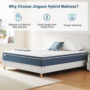 Jingxun 10 Inch Hybrid Mattress with Gel Memory Foam,Motion Isolation Individually Wrapped Pocket Coils, Pressure Relief,Back Pain Relief& Cooling Bed, Queen size