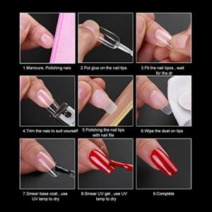 MAGIC ARMOR Coffin Gel Nail Tips - 120pcs Half Matte Long Coffin False Nails Tips Clear Acrylic Nails Coffin Shaped Ballerina Nails Tips Press On Nails Soft Gel Full Cover Coffin Nails Tips with Nail Glue for DIY Nail Extensions,12 size