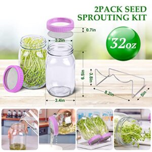 EOUOBOMO Sprouting Kit,Sprouting Jar Kit,Sprouts Growing Kit w.Wide Mouth Mason Jar,316 Screen Lid, Stand,Tray and Blackout Sleeves,Seed Sprouting Kit for Growing Broccoli, Alfalfa