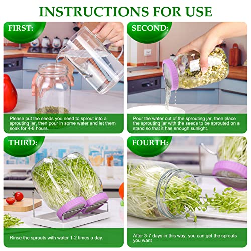 EOUOBOMO Sprouting Kit,Sprouting Jar Kit,Sprouts Growing Kit w.Wide Mouth Mason Jar,316 Screen Lid, Stand,Tray and Blackout Sleeves,Seed Sprouting Kit for Growing Broccoli, Alfalfa