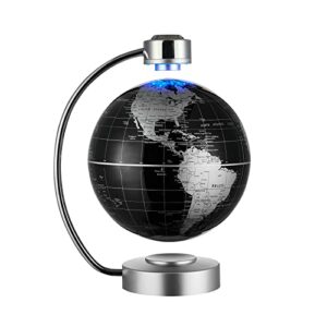 magnetic levitating globe, large 8inch floating globe with led lights, magnetic globe display, indoor accents, study room decor, modern decorative ornament (black)