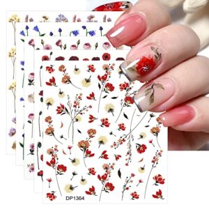 jmeowio 6 sheets spring flower nail art stickers decals self-adhesive pegatinas uñas summer leaves floral nail supplies nail art design decoration accessories