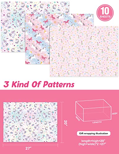 Unicorn Wrapping Paper - 10 Sheet 20'' x 27'' Unicorn Gift Wrapping Paper Girls Birthday Wrapping Paper Pink Wrapping Paper Child Gift Wrap Paper Wrapping Paper Kids Girls Birthday Wrapping Paper