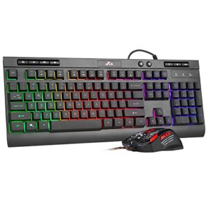 rii gaming keyboard and mouse combo,wired keyboard and mouse set,full size led rainbow backlit keyboard, gaming keyboard for windows/mac/pc/chrome and office/home/gamers