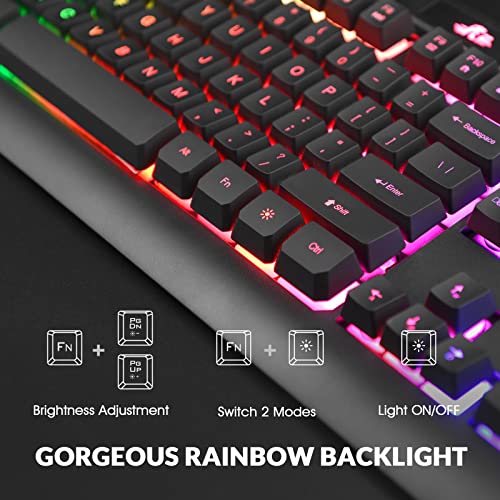 Rii Gaming Keyboard and Mouse Combo,Wired Keyboard and Mouse Set,Full Size LED Rainbow Backlit Keyboard, Gaming Keyboard for Windows/Mac/PC/Chrome and Office/Home/Gamers