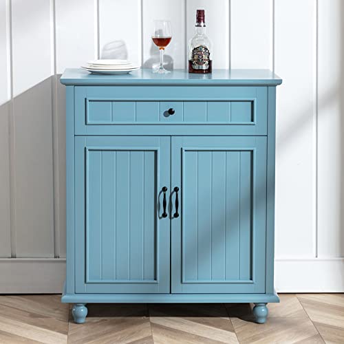 Scurrty 32'' Buffet Cabinet Bar Cabinet with Storage, Coffee Bar Cabinet Kitchen Buffet Storage Cabinet with 4 Drawers, Sideboard Buffet Cabinet for Kitchen, Dinning Room and Living Room, Blue