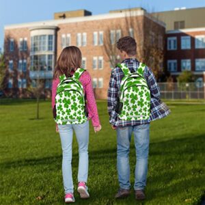 St. Patrick's Day School Backpack for Boys Girls Teens, Shamrock Clover Laptop Backpack Middle School Elementary Bookbags Casual Travel Daypack with Reflective Strip