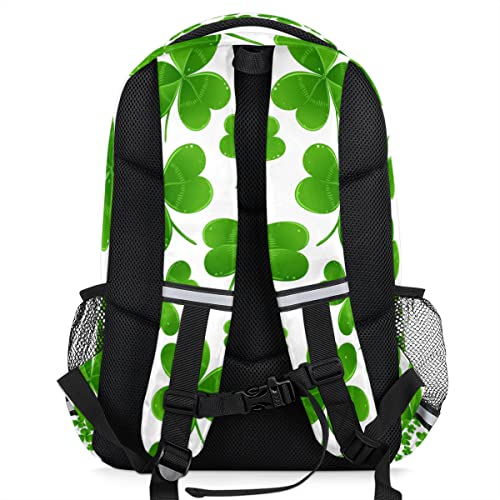 St. Patrick's Day School Backpack for Boys Girls Teens, Shamrock Clover Laptop Backpack Middle School Elementary Bookbags Casual Travel Daypack with Reflective Strip